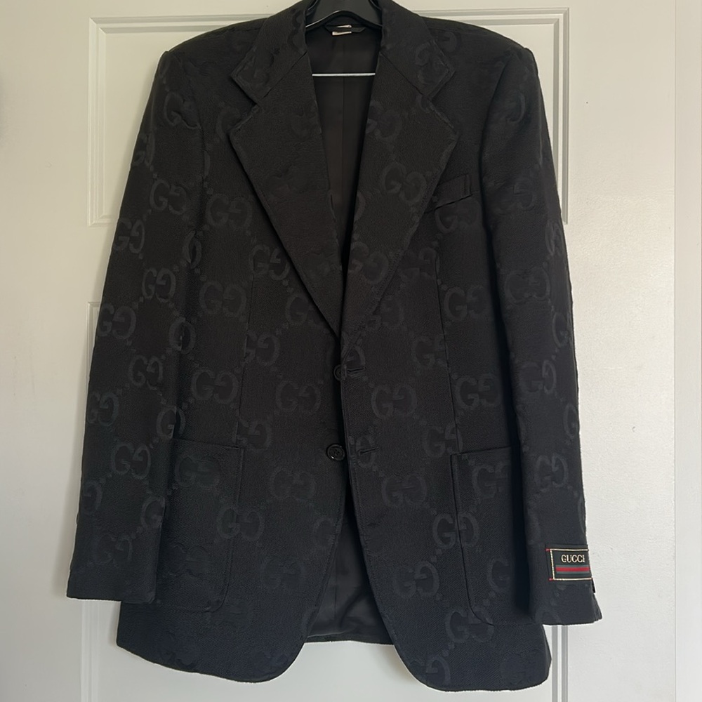 Gucci Black Blazer with Subtle Logo Pattern